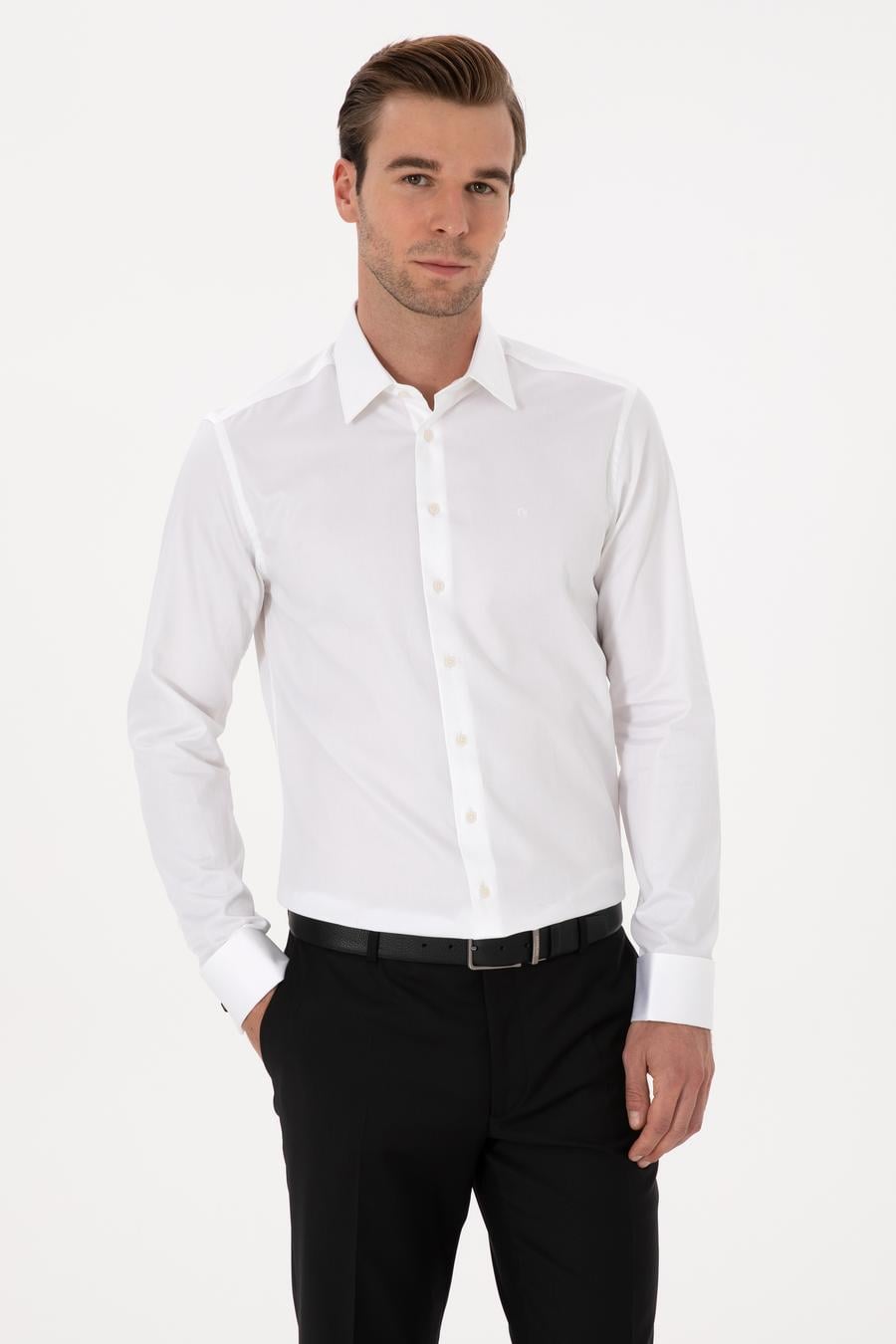 Beyaz Slim Fit Uzun Kollu Basic Gömlek - 50270147004