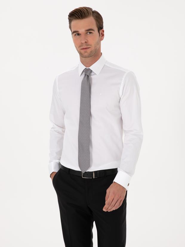 Beyaz Slim Fit Uzun Kollu Basic Gömlek