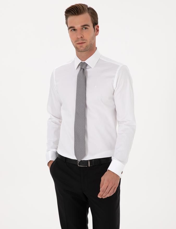 Beyaz Slim Fit Uzun Kollu Basic Gömlek