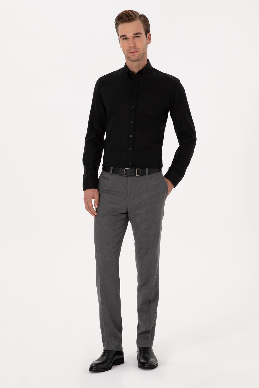 Siyah Slim Fit %100 Pamuk Yakası Düğmeli Oxford Gömlek - 50319721050
