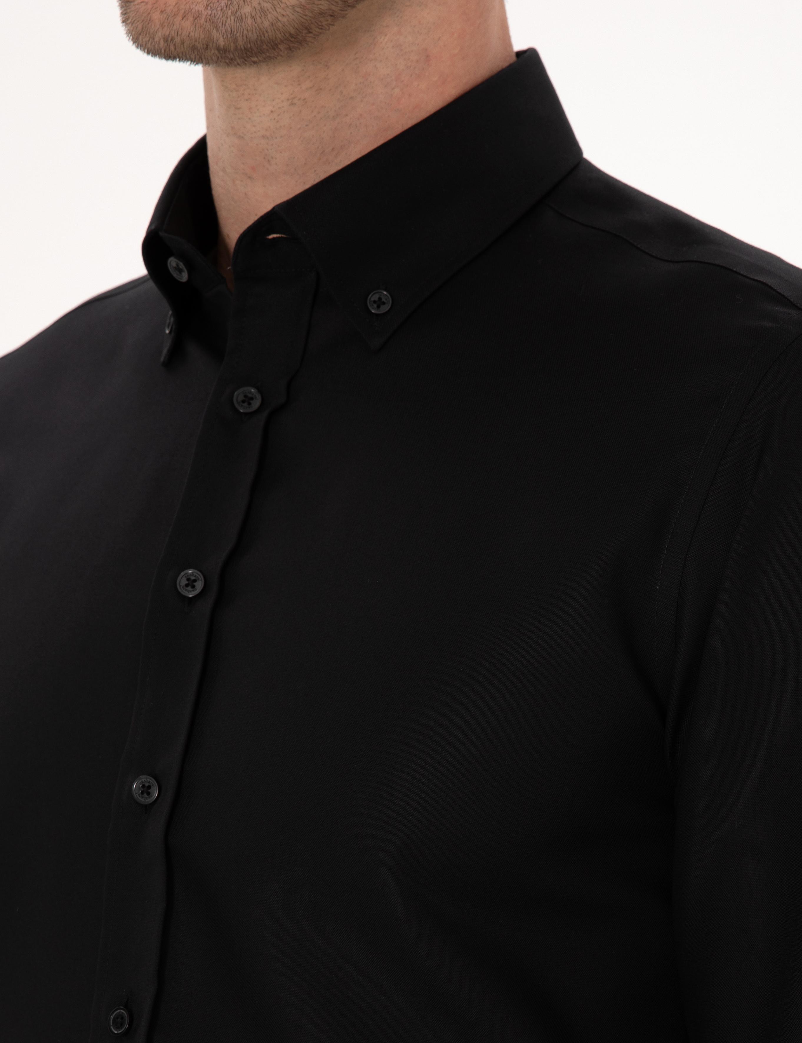 Siyah Slim Fit %100 Pamuk Yakası Düğmeli Oxford Gömlek - 50319721050