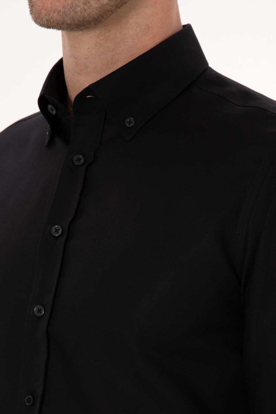 Siyah Slim Fit %100 Pamuk Yakası Düğmeli Oxford Gömlek - 50319721050