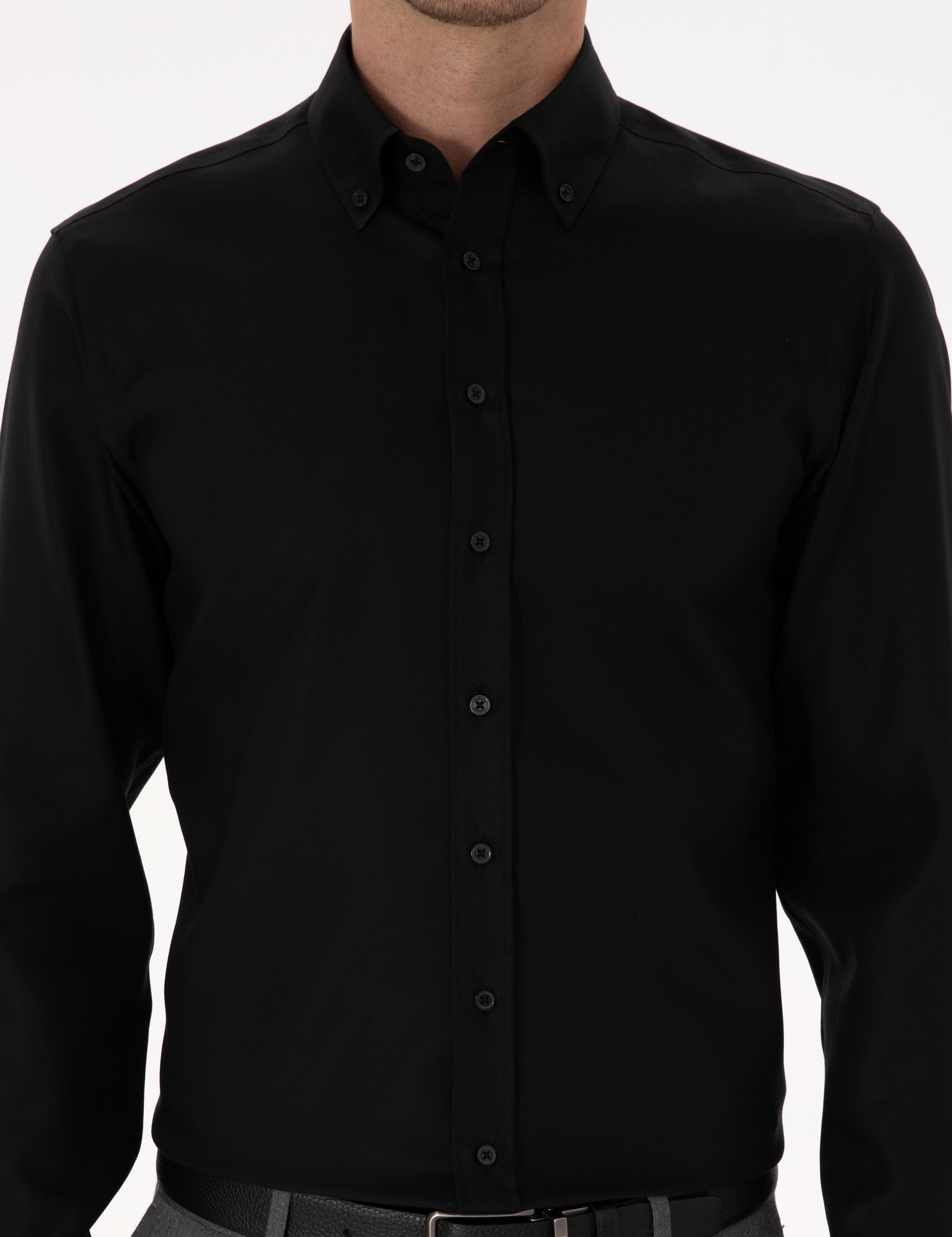 Siyah Slim Fit %100 Pamuk Yakası Düğmeli Oxford Gömlek - 50319721050