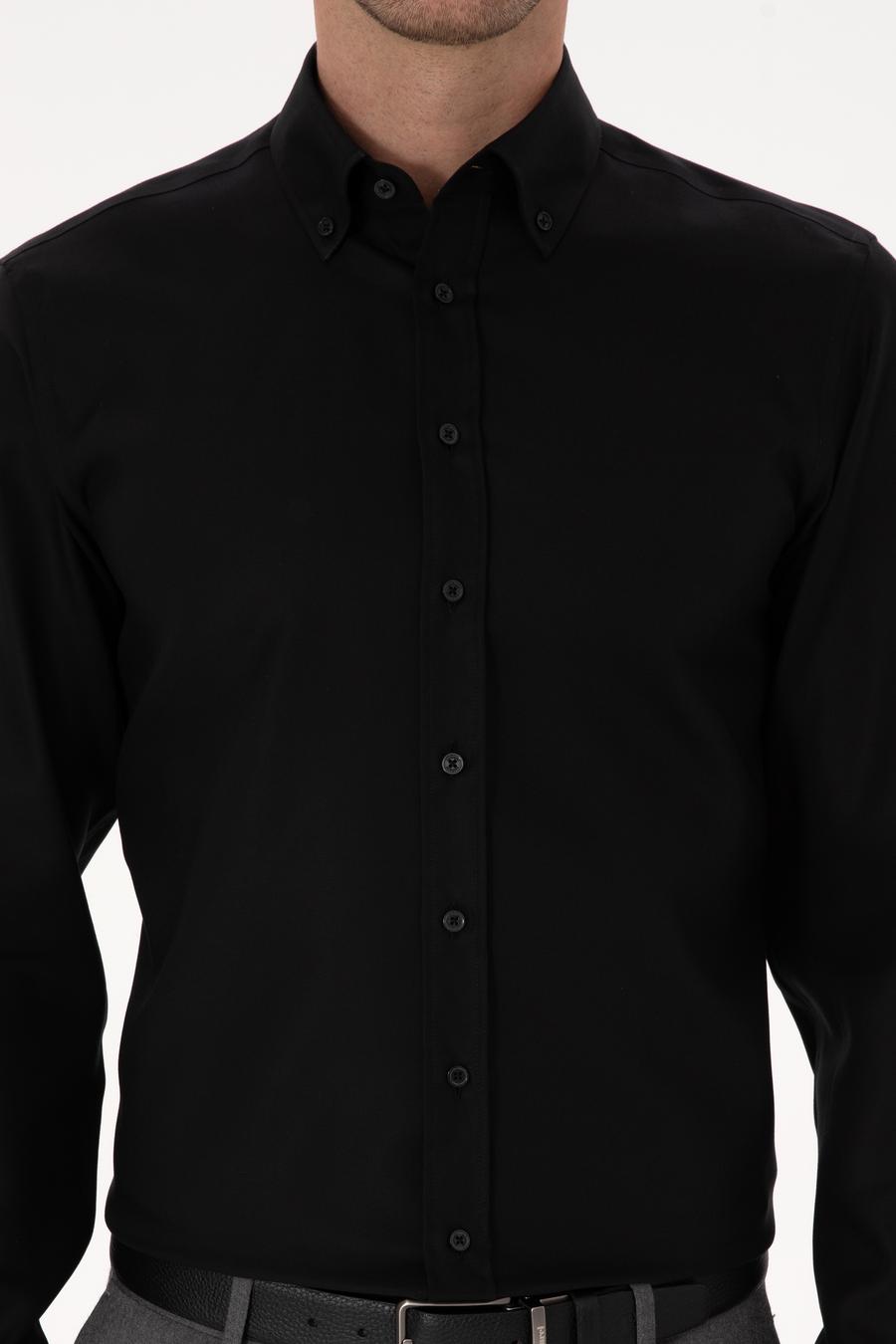 Siyah Slim Fit %100 Pamuk Yakası Düğmeli Oxford Gömlek - 50319721050