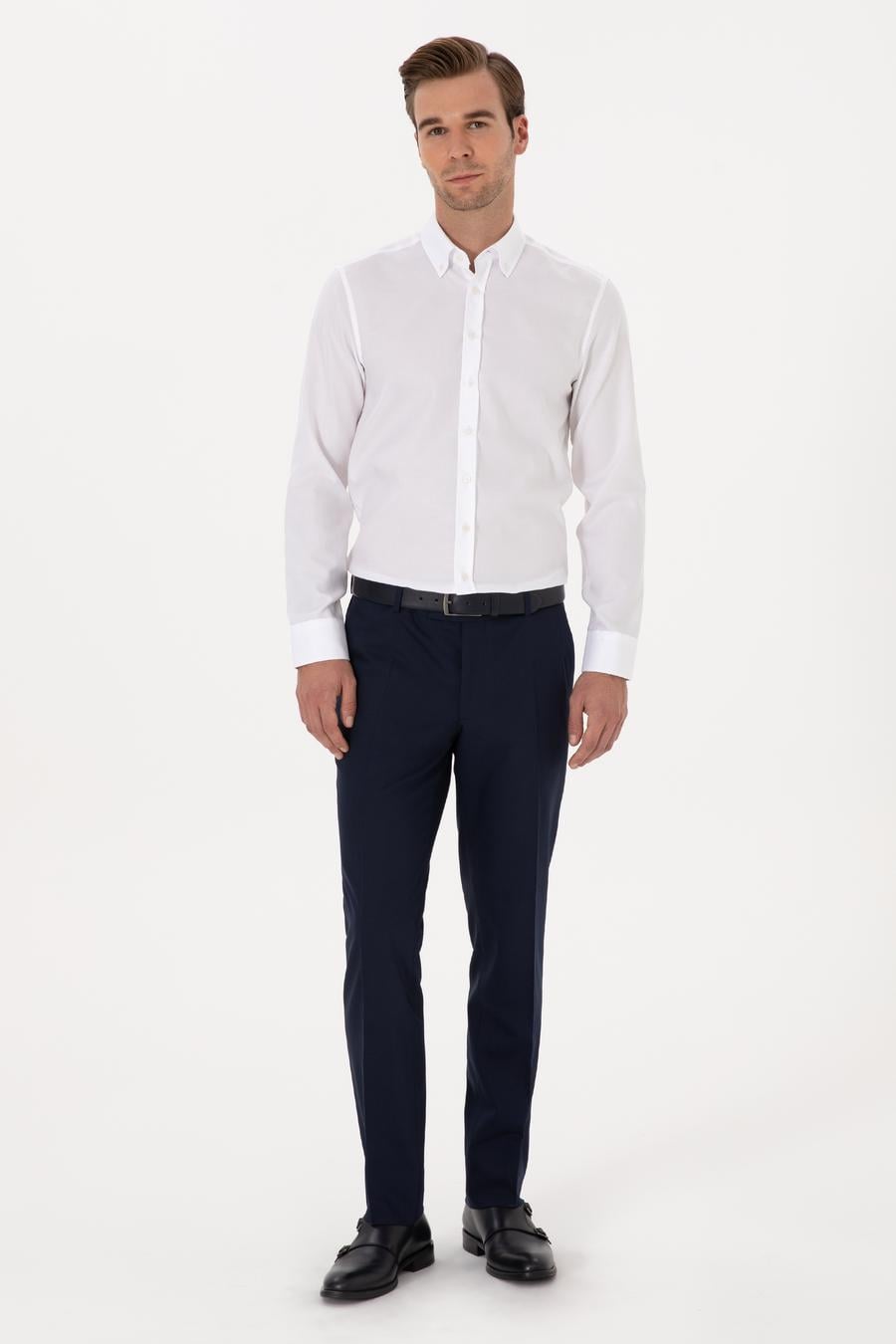 Beyaz Slim Fit %100 Pamuk Yakası Düğmeli Oxford Gömlek - 50319721025