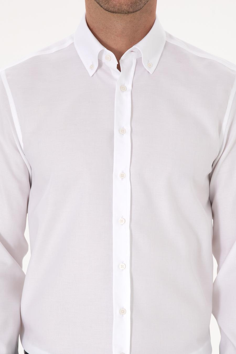 Beyaz Slim Fit %100 Pamuk Yakası Düğmeli Oxford Gömlek - 50319721025