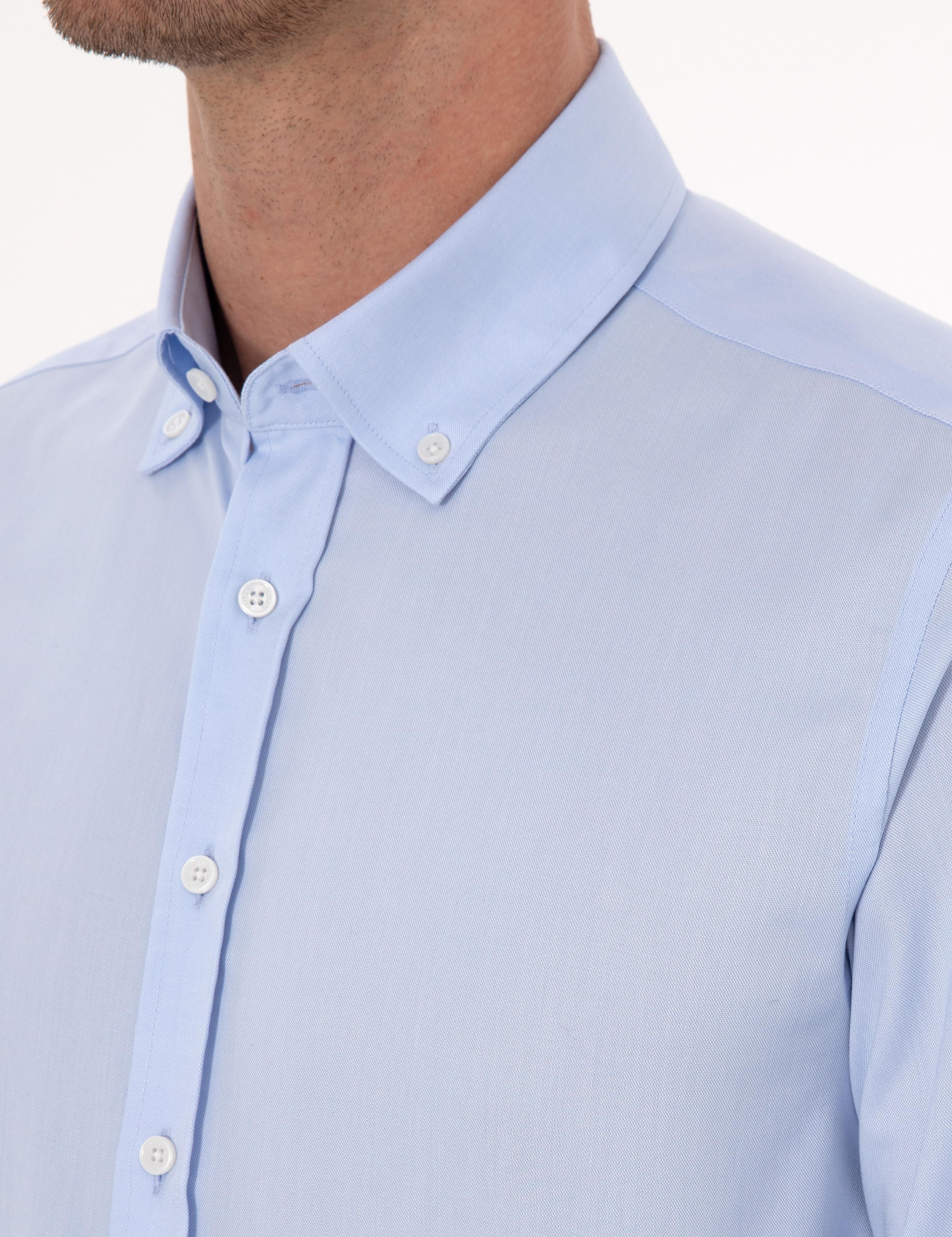 Açık Mavi Slim Fit %100 Pamuk Yakası Düğmeli Oxford Gömlek - 50319721006