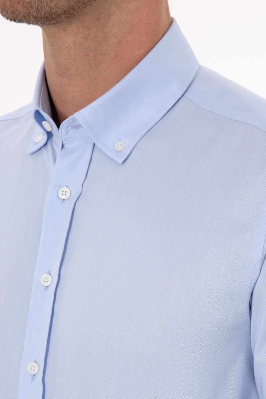 Açık Mavi Slim Fit %100 Pamuk Yakası Düğmeli Oxford Gömlek - 50319721006