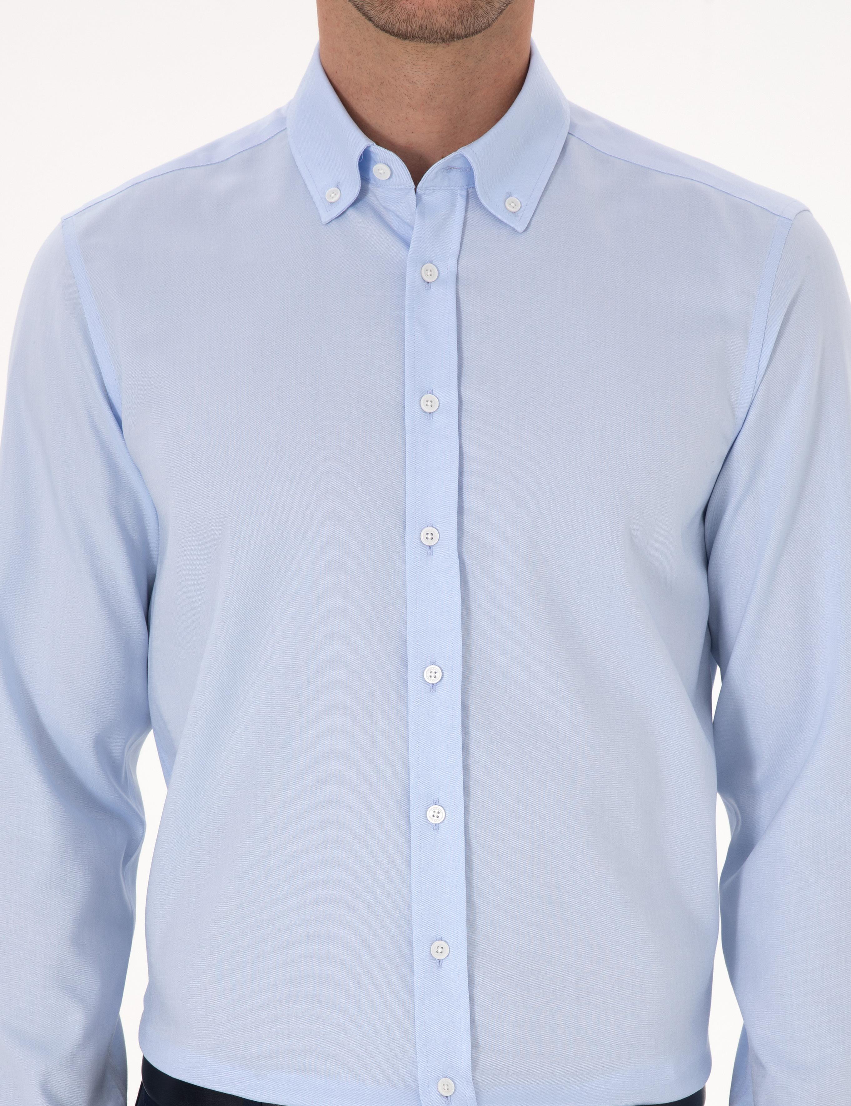Açık Mavi Slim Fit %100 Pamuk Yakası Düğmeli Oxford Gömlek - 50319721006