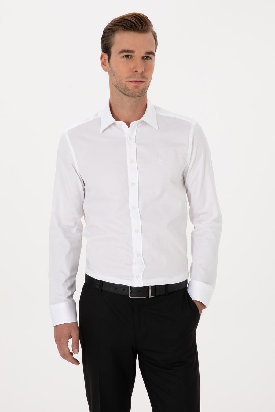 Beyaz Slim Fit %100 Pamuk Klasik Gömlek - 50318179004