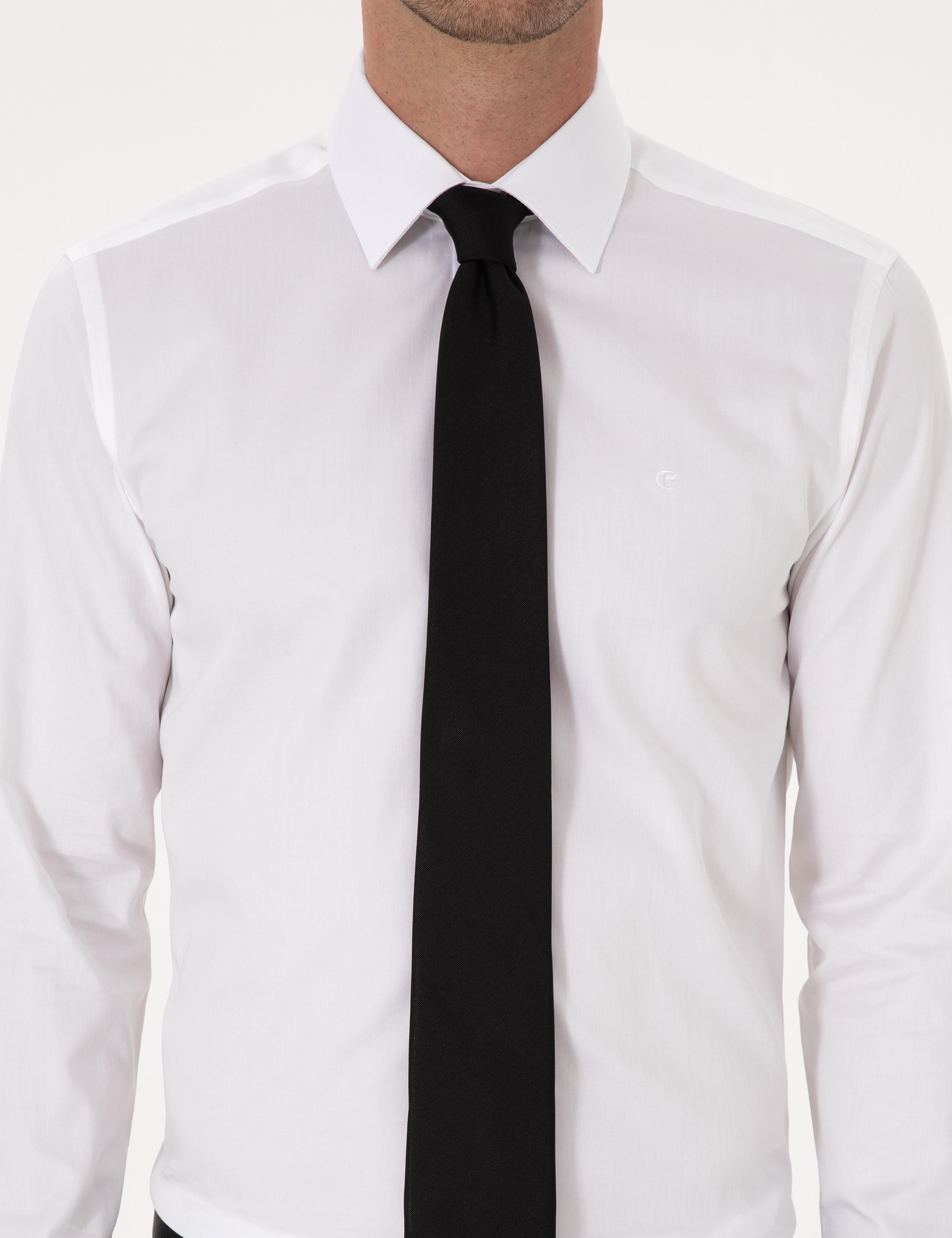 Beyaz Slim Fit %100 Pamuk Klasik Gömlek - 50318179004