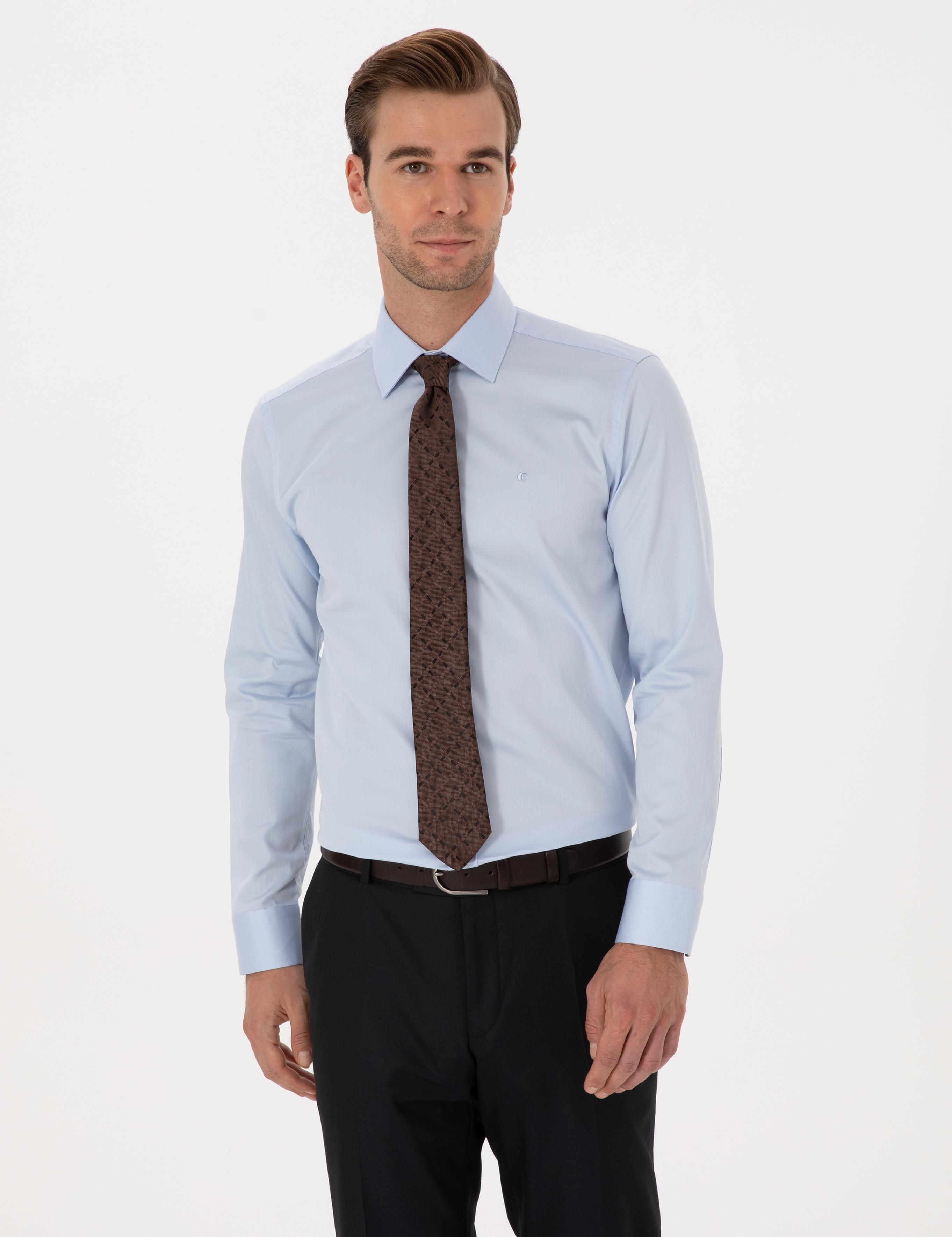 Açık Mavi Slim Fit %100 Pamuk Klasik Gömlek - 50318179023