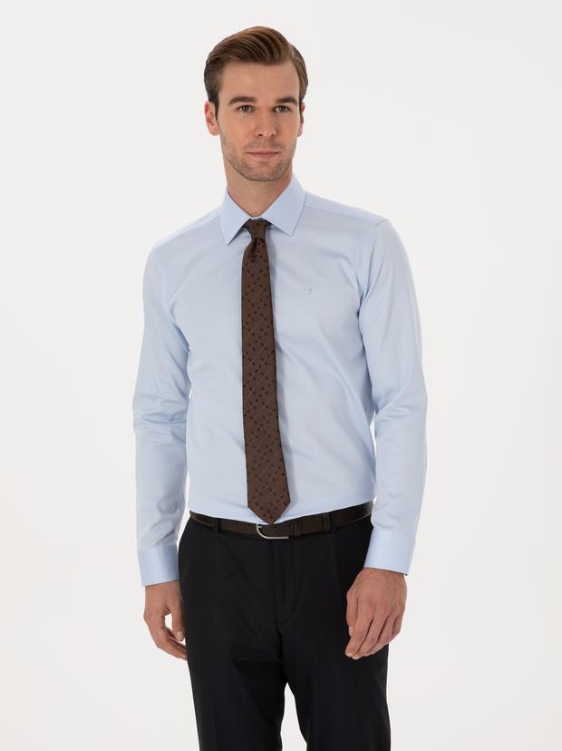 Açık Mavi Slim Fit %100 Pamuk Klasik Gömlek