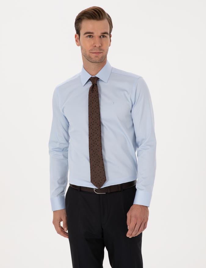 Açık Mavi Slim Fit %100 Pamuk Klasik Gömlek