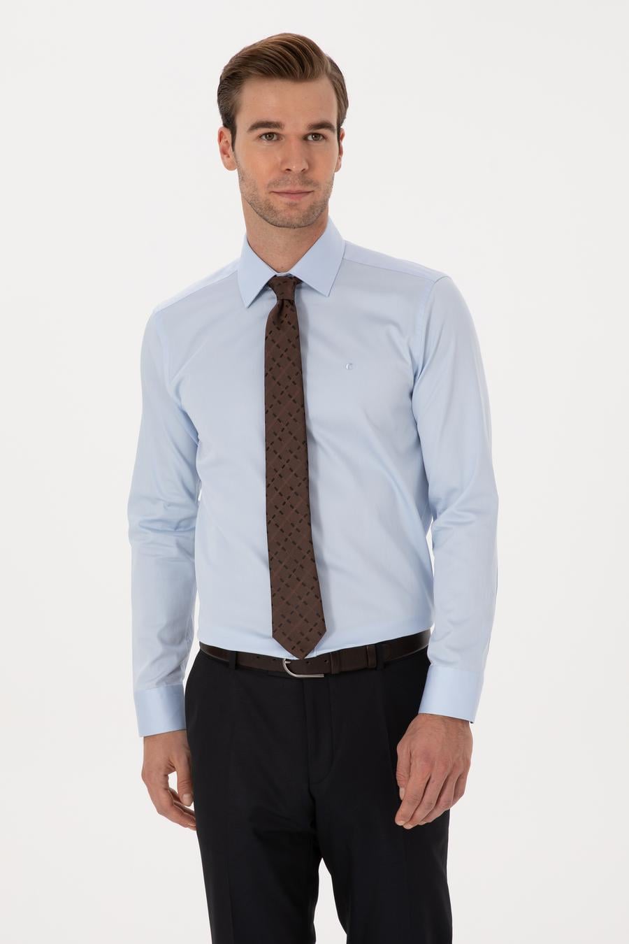 Açık Mavi Slim Fit %100 Pamuk Klasik Gömlek - 50318179023