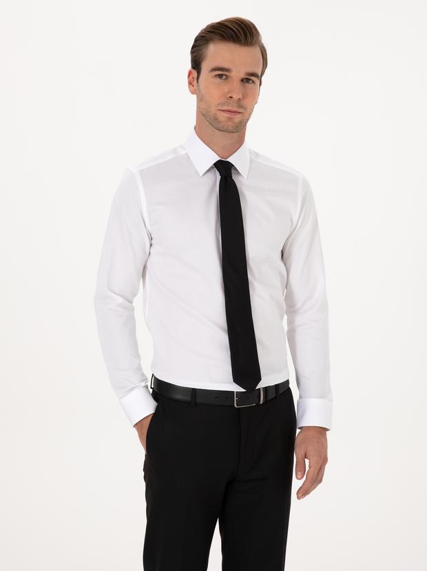 Beyaz Slim Fit %100 Pamuk Klasik Gömlek