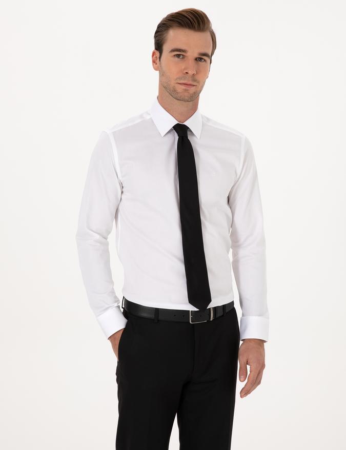 Beyaz Slim Fit %100 Pamuk Klasik Gömlek