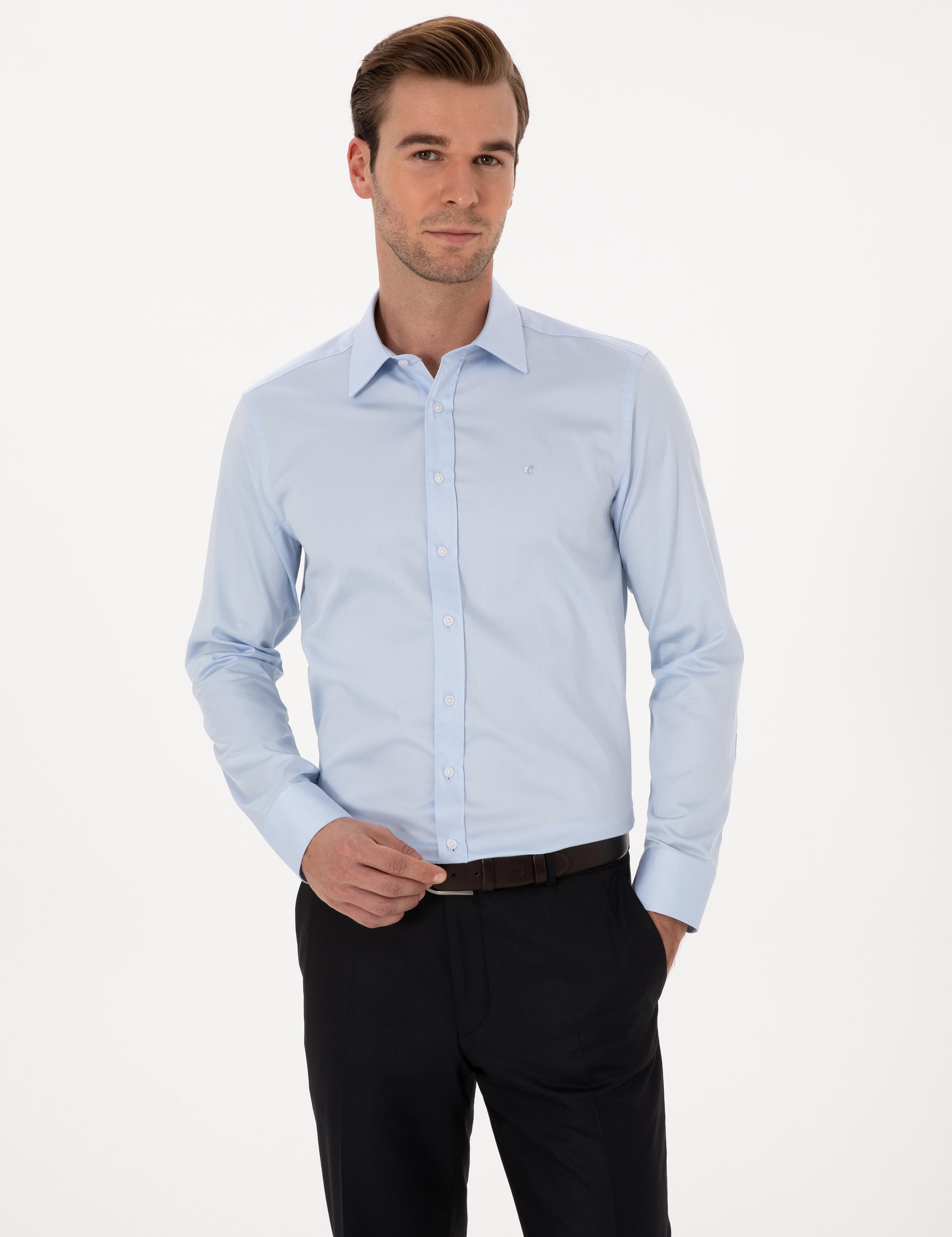 Açık Mavi Slim Fit %100 Pamuk Klasik Gömlek - 50318179023