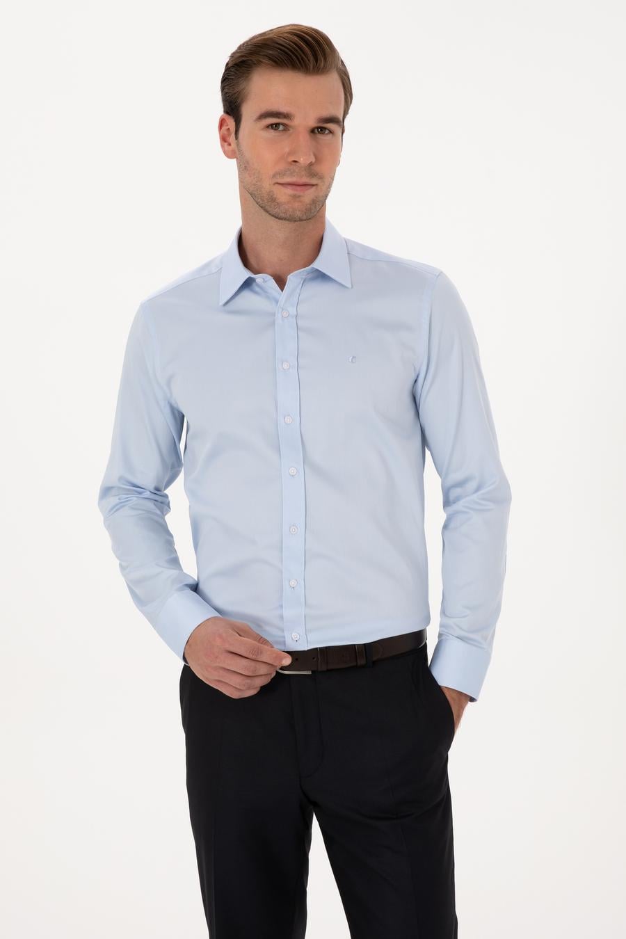 Açık Mavi Slim Fit %100 Pamuk Klasik Gömlek - 50318179023