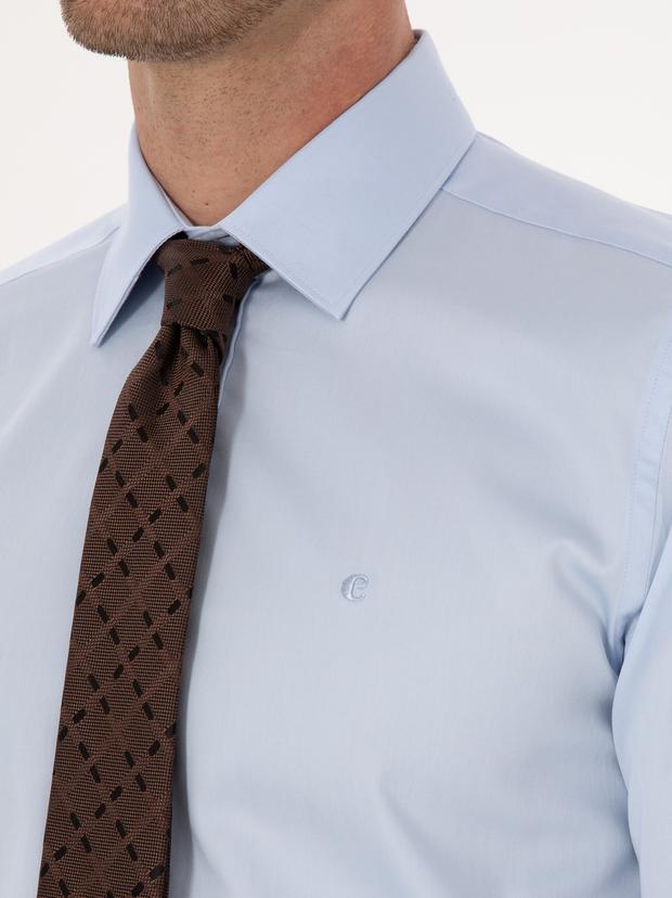 Açık Mavi Slim Fit %100 Pamuk Klasik Yaka Basic Gömlek
