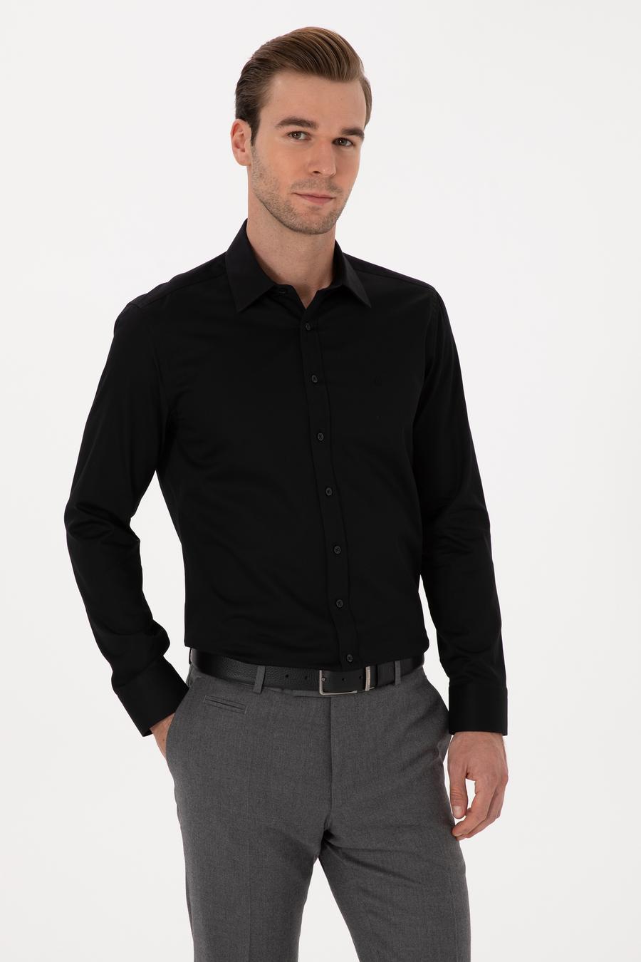 Siyah Slim Fit %100 Pamuk Klasik Gömlek - 50318179041