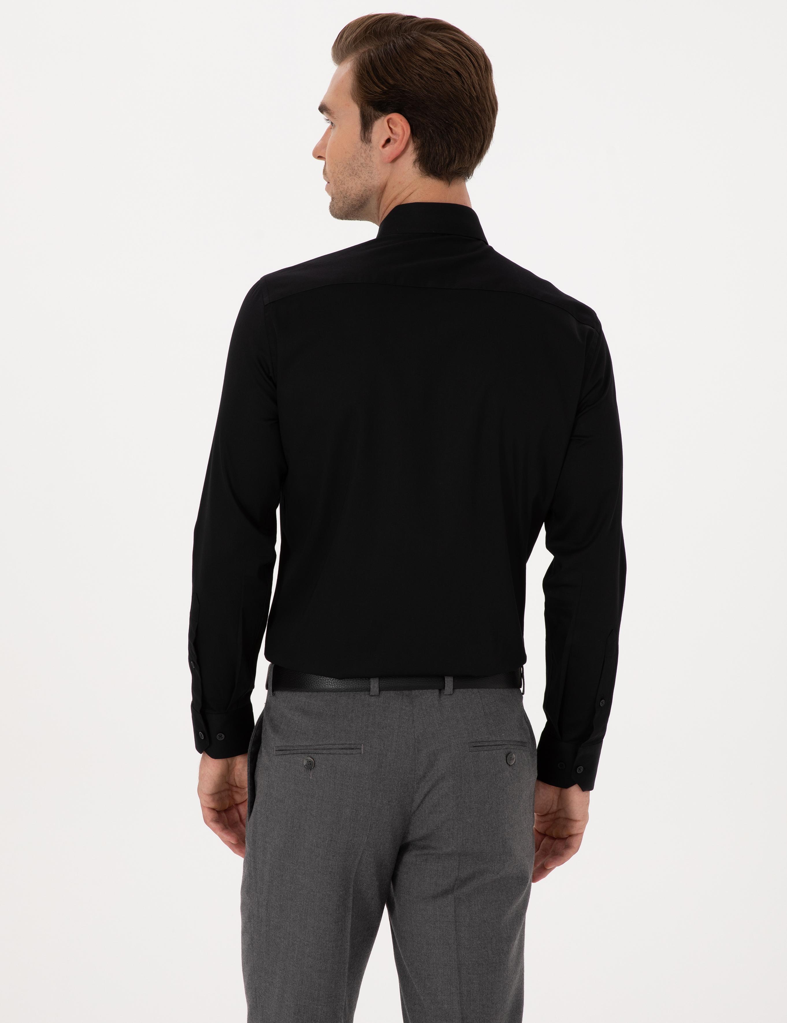 Siyah Slim Fit %100 Pamuk Klasik Gömlek - 50318179041