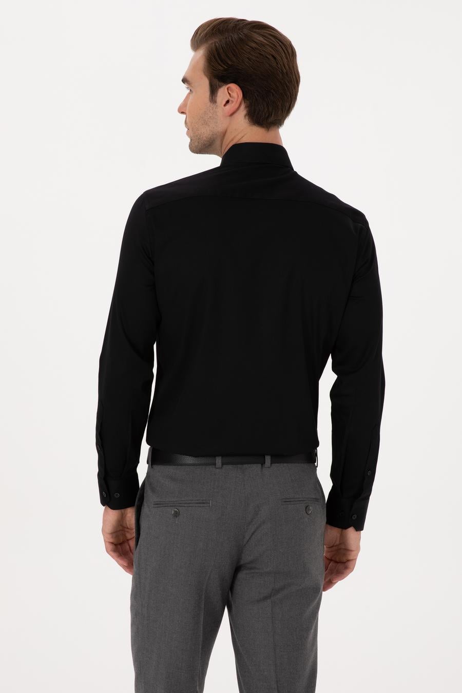 Siyah Slim Fit %100 Pamuk Klasik Gömlek - 50318179041