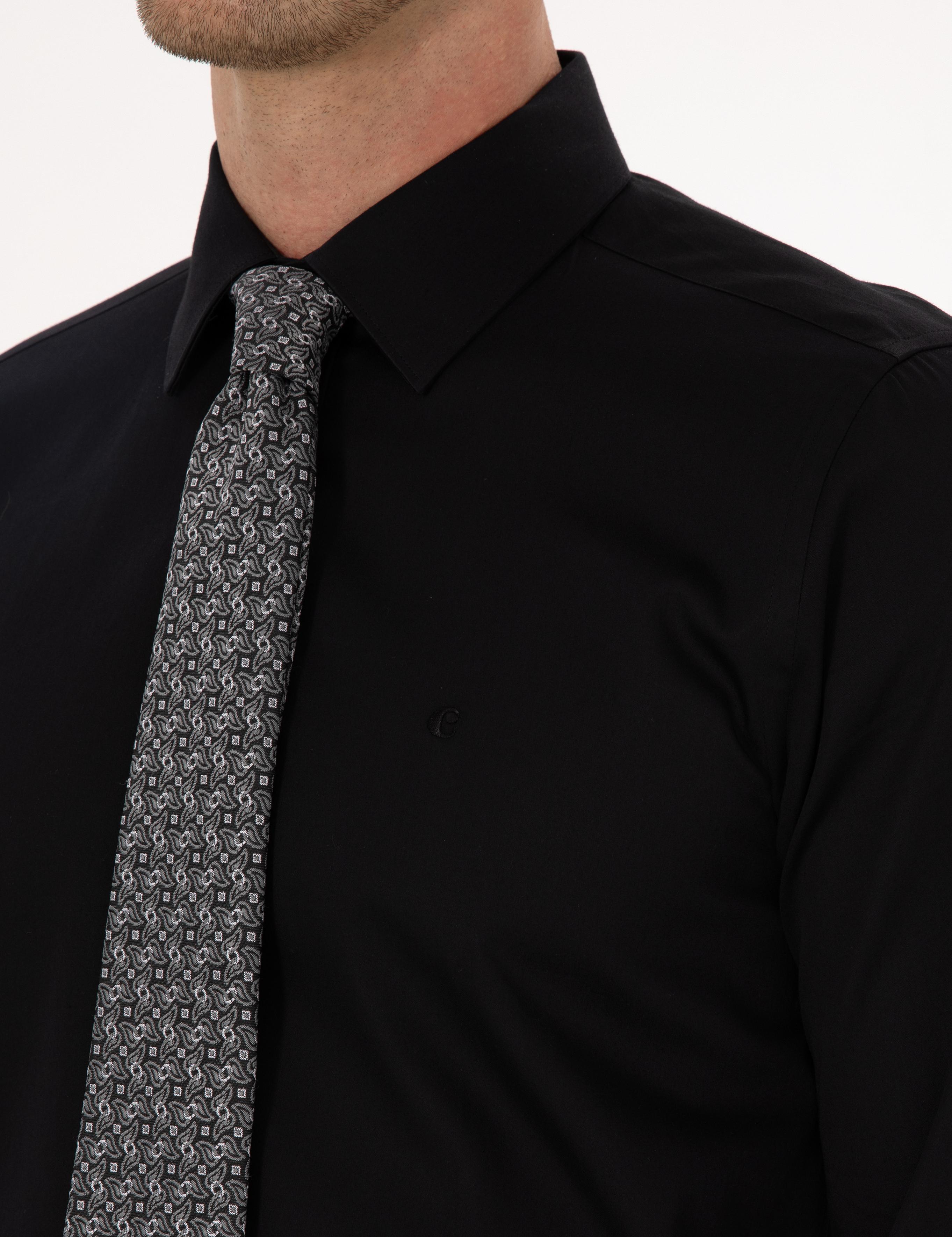 Siyah Slim Fit %100 Pamuk Klasik Gömlek - 50318179041
