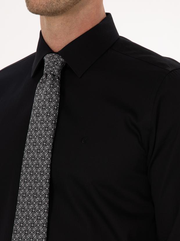 Siyah Slim Fit %100 Pamuk Klasik Gömlek