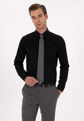 Siyah Slim Fit %100 Pamuk Klasik Gömlek