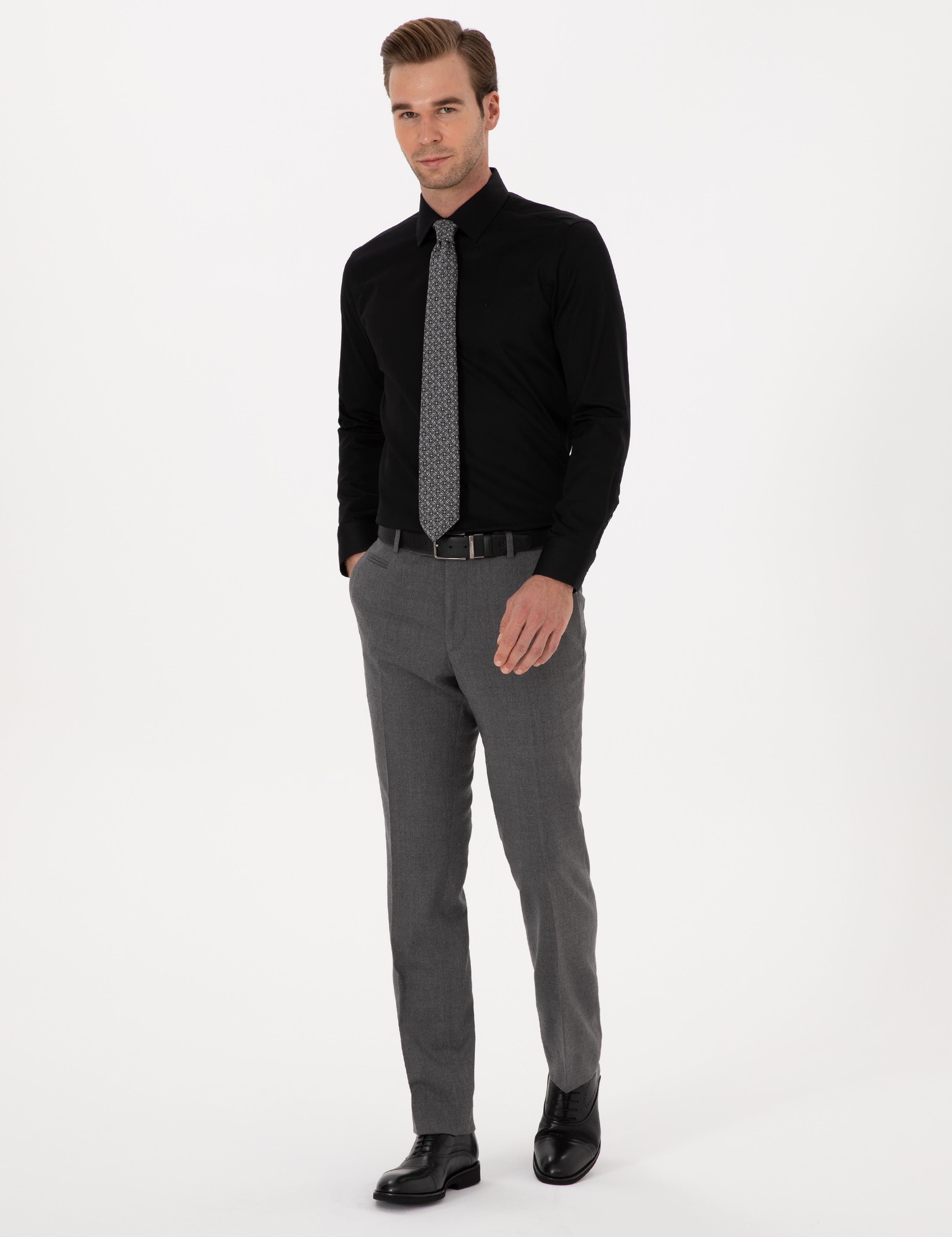 Siyah Slim Fit %100 Pamuk Klasik Gömlek - 50318179041