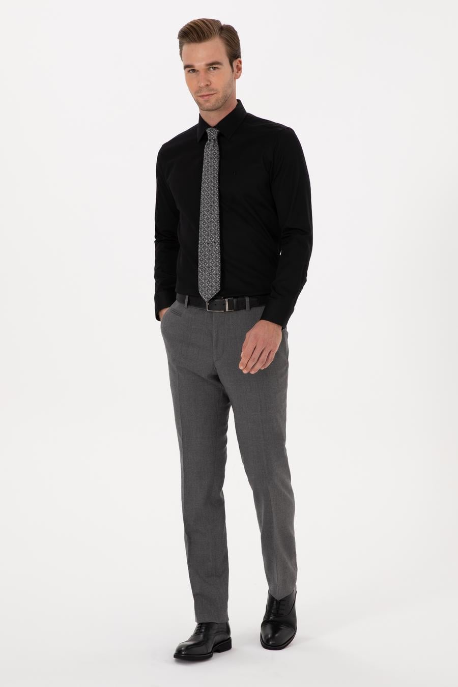 Siyah Slim Fit %100 Pamuk Klasik Gömlek - 50318179041