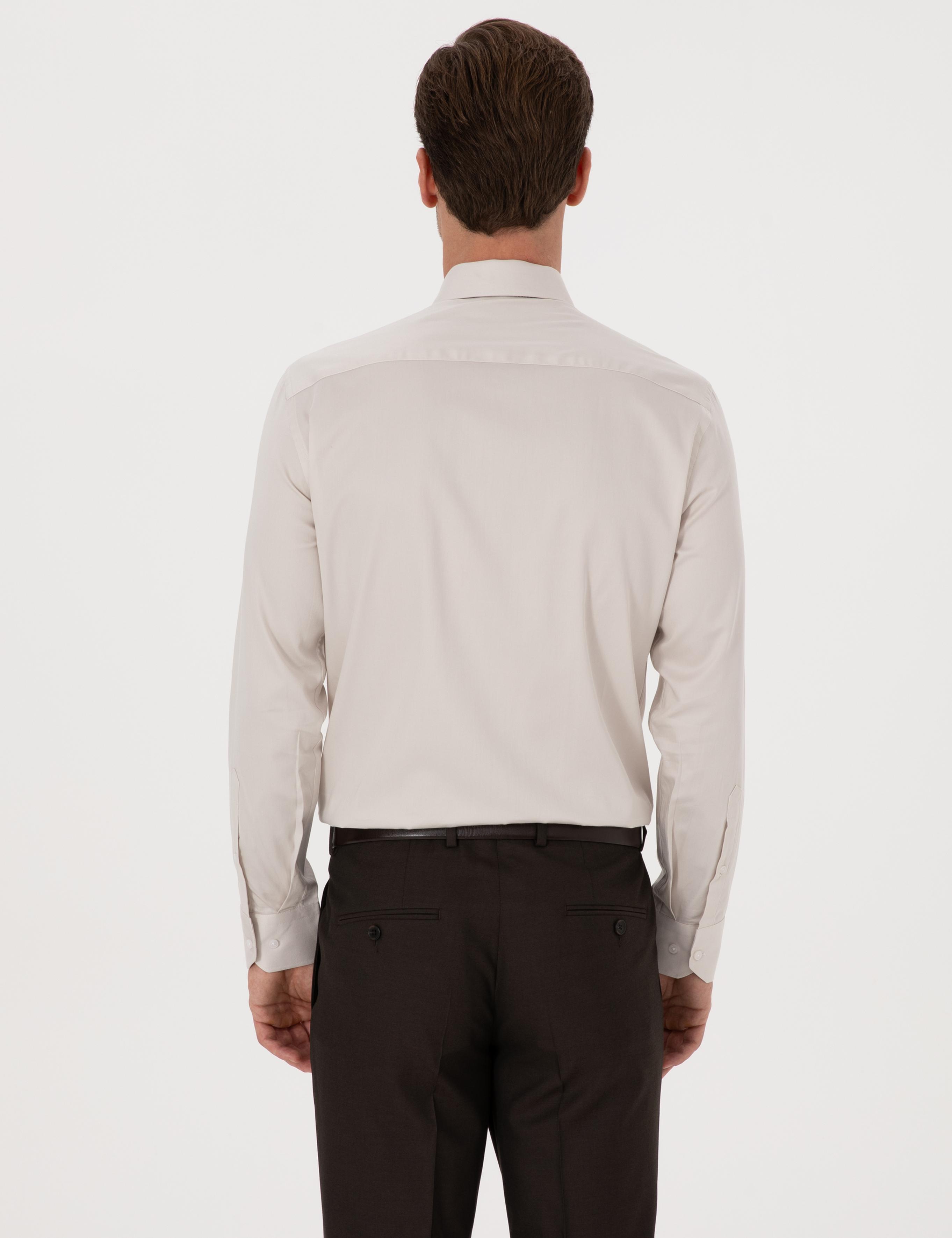 Bej Slim Fit %100 Pamuk Klasik Gömlek - 50318179093