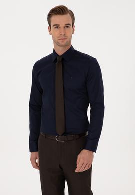 Lacivert Slim Fit %100 Pamuk Klasik Gömlek
