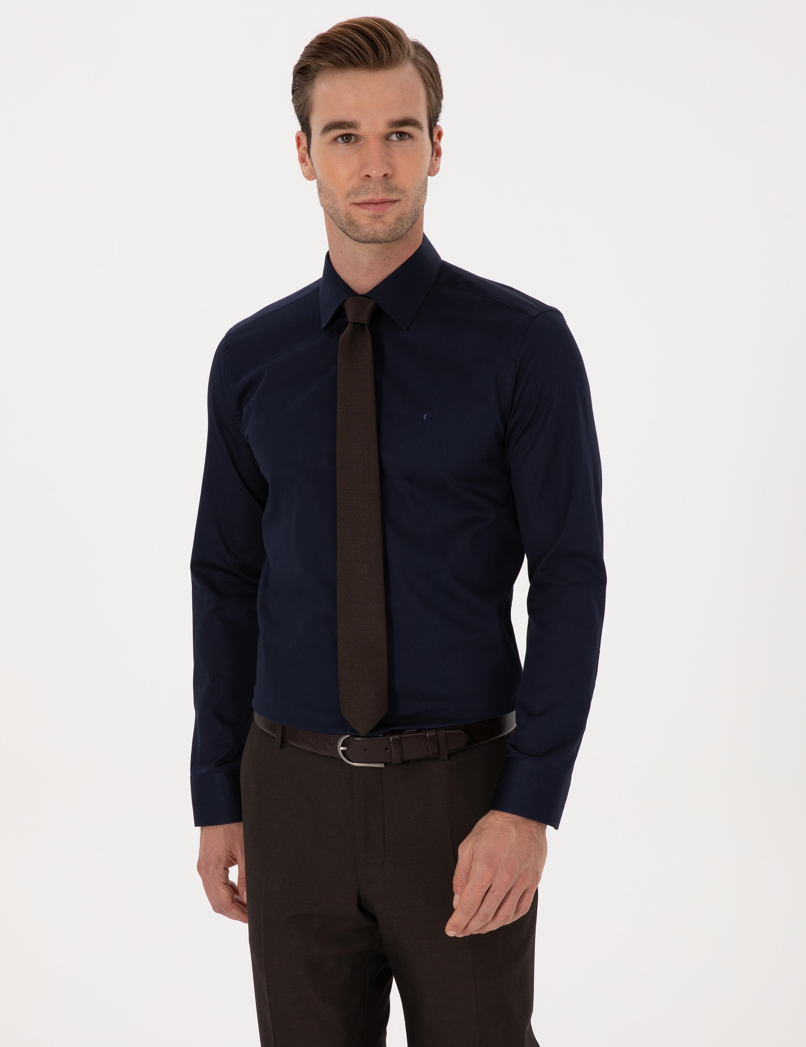 Lacivert Slim Fit %100 Pamuk Klasik Gömlek - 50318179058