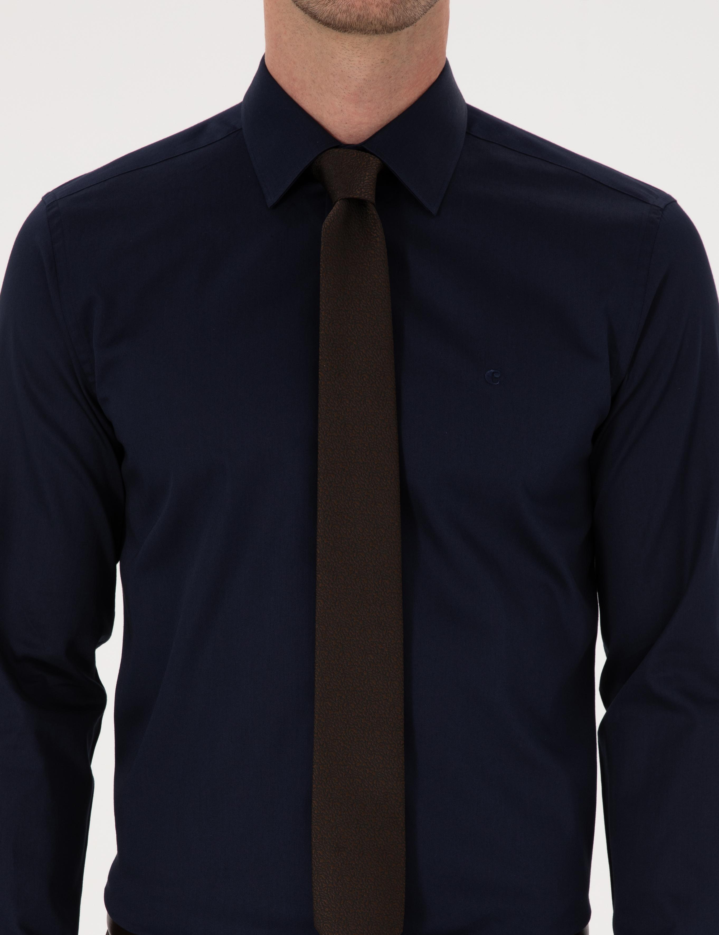 Lacivert Slim Fit %100 Pamuk Klasik Gömlek - 50318179058