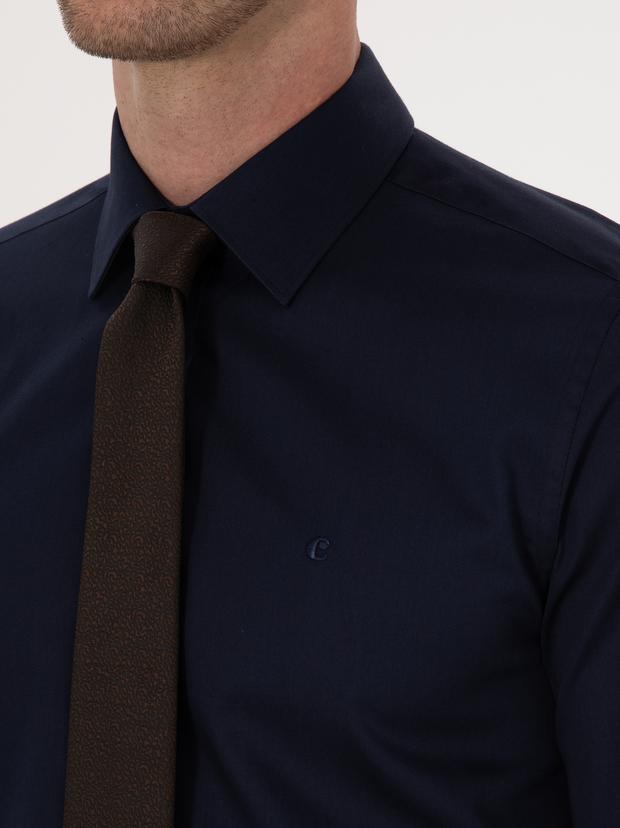 Lacivert Slim Fit %100 Pamuk Klasik Gömlek