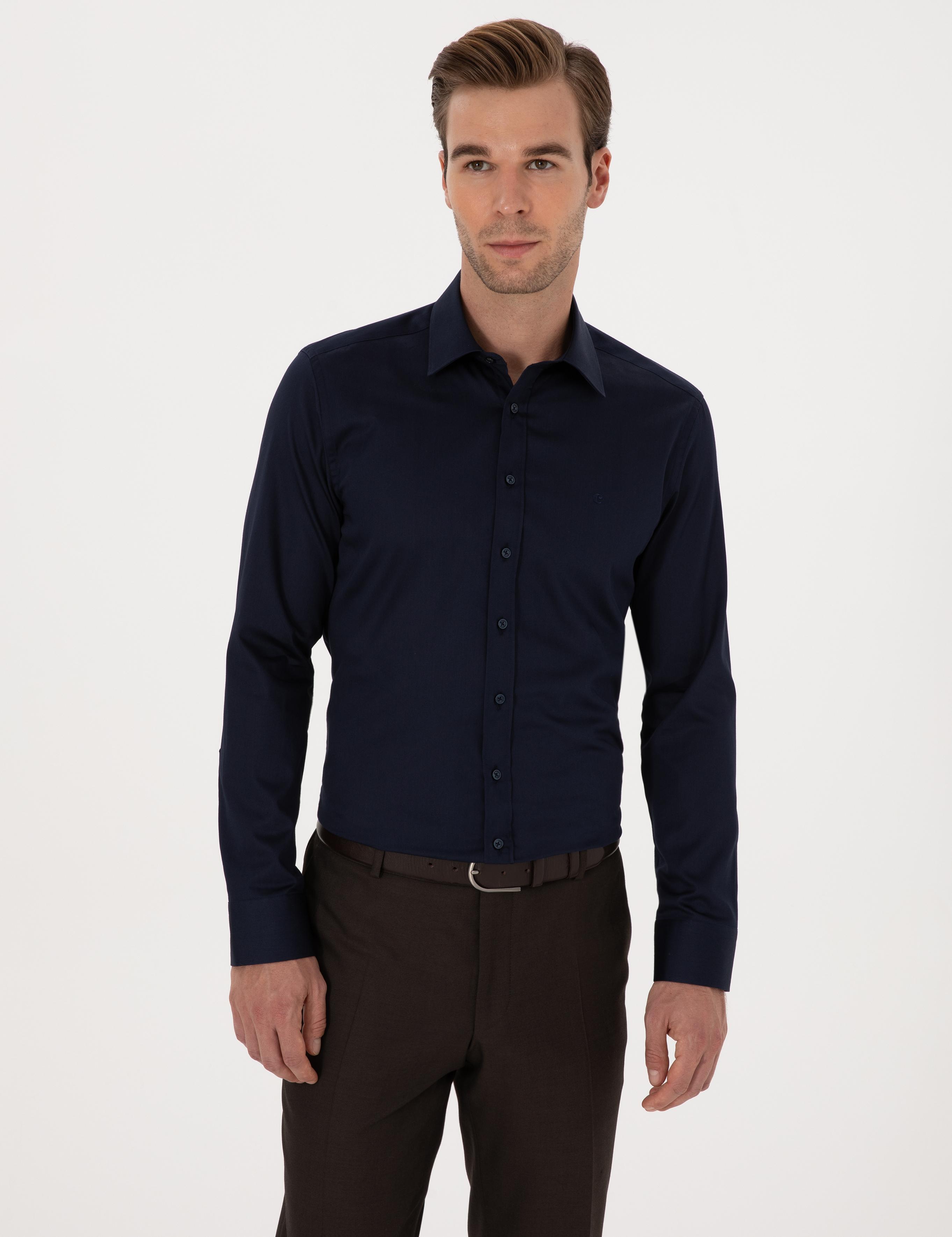 Lacivert Slim Fit %100 Pamuk Klasik Gömlek - 50318179058