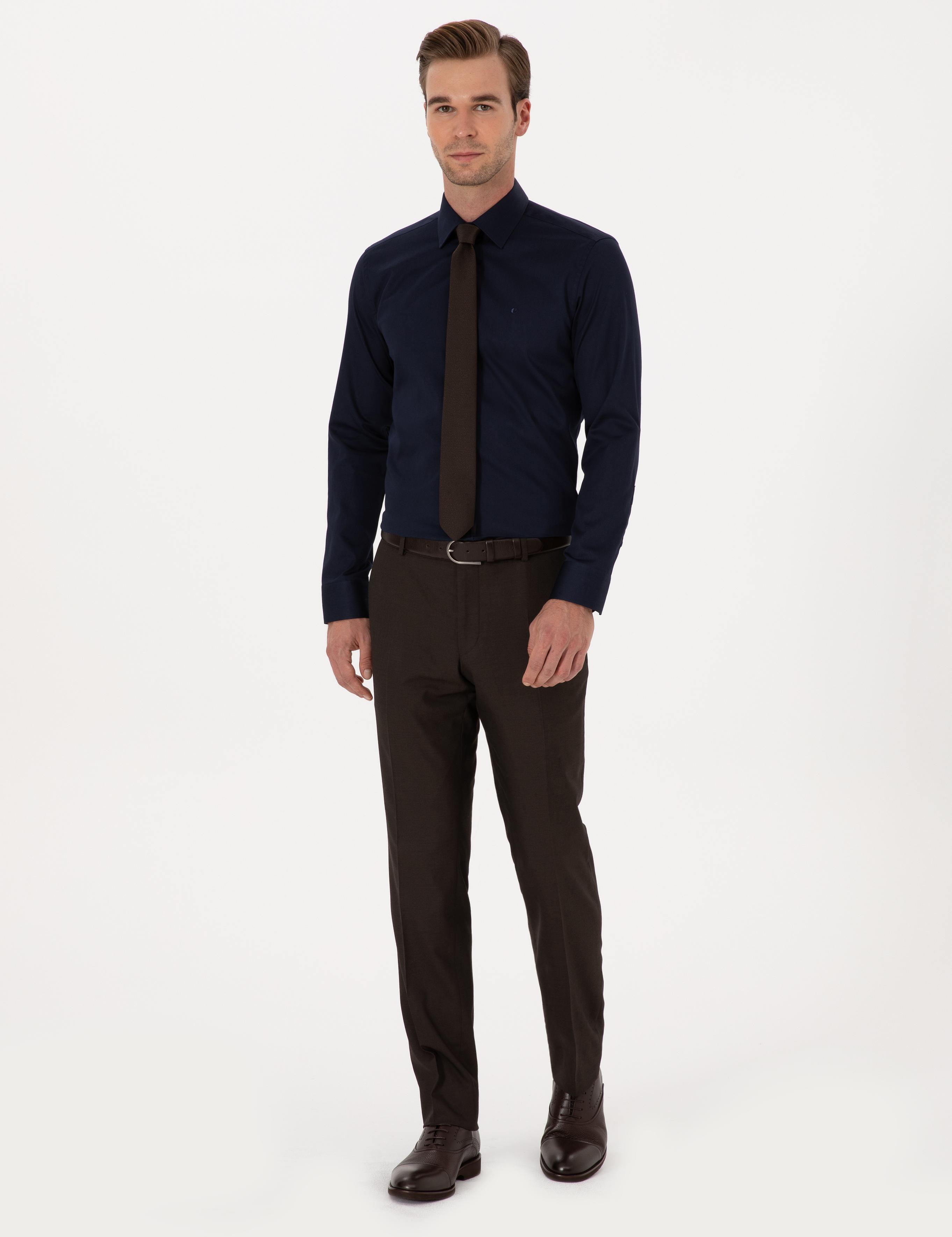 Lacivert Slim Fit %100 Pamuk Klasik Gömlek - 50318179058