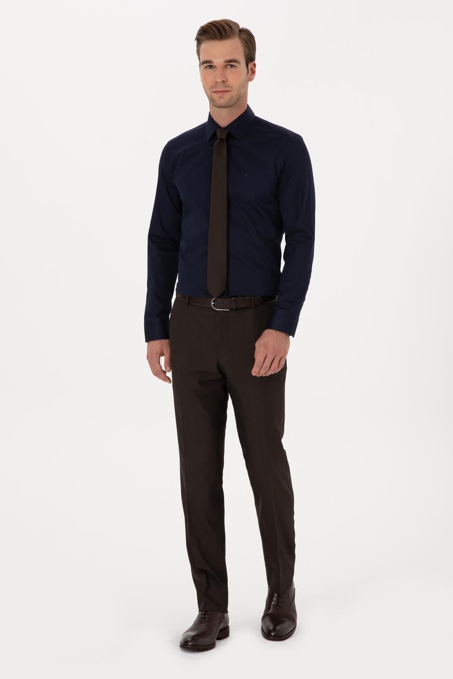 Lacivert Slim Fit %100 Pamuk Klasik Gömlek - 50318179058