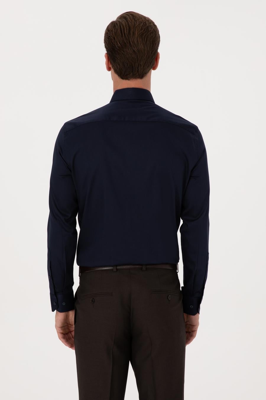 Lacivert Slim Fit %100 Pamuk Klasik Gömlek - 50318179058