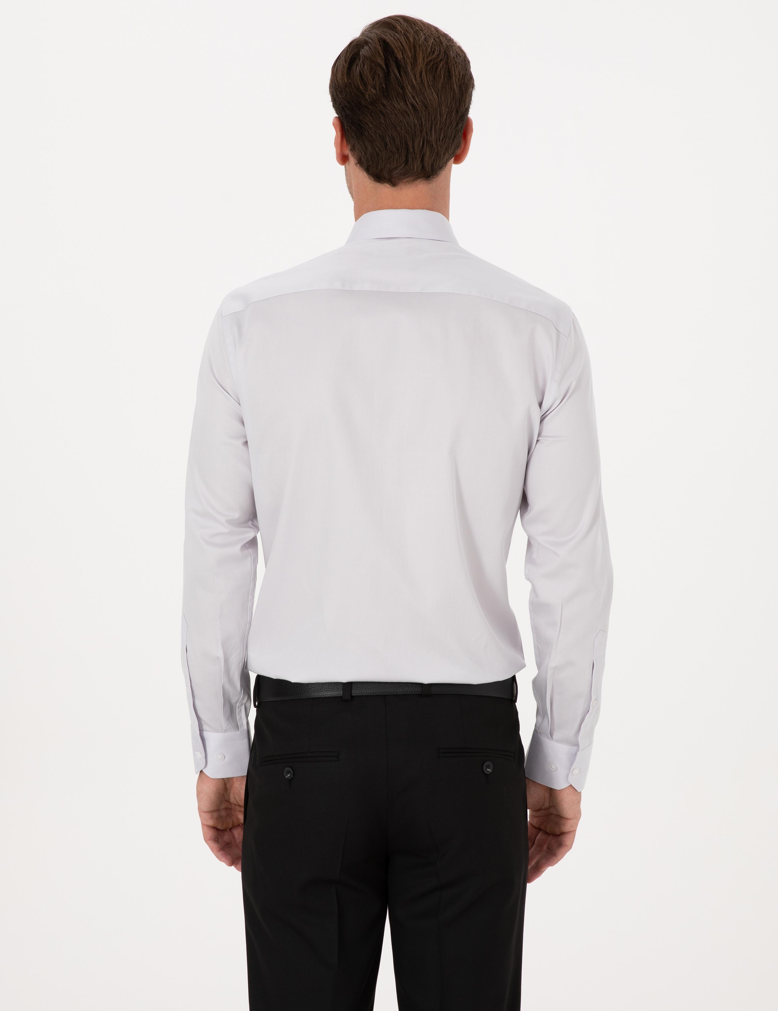 Açık Gri Slim Fit %100 Pamuk Klasik Gömlek - 50318179107