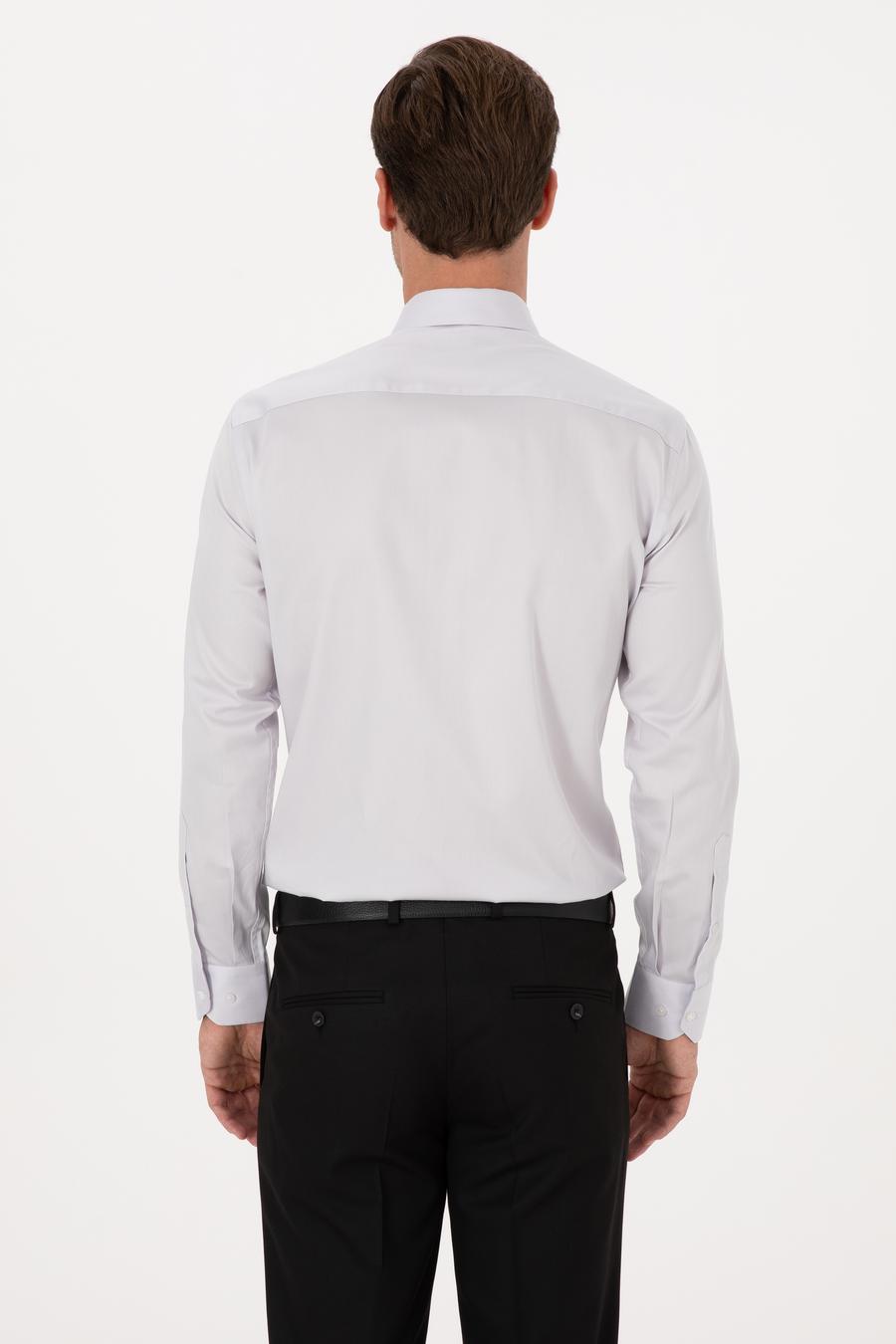 Açık Gri Slim Fit %100 Pamuk Klasik Gömlek - 50318179107