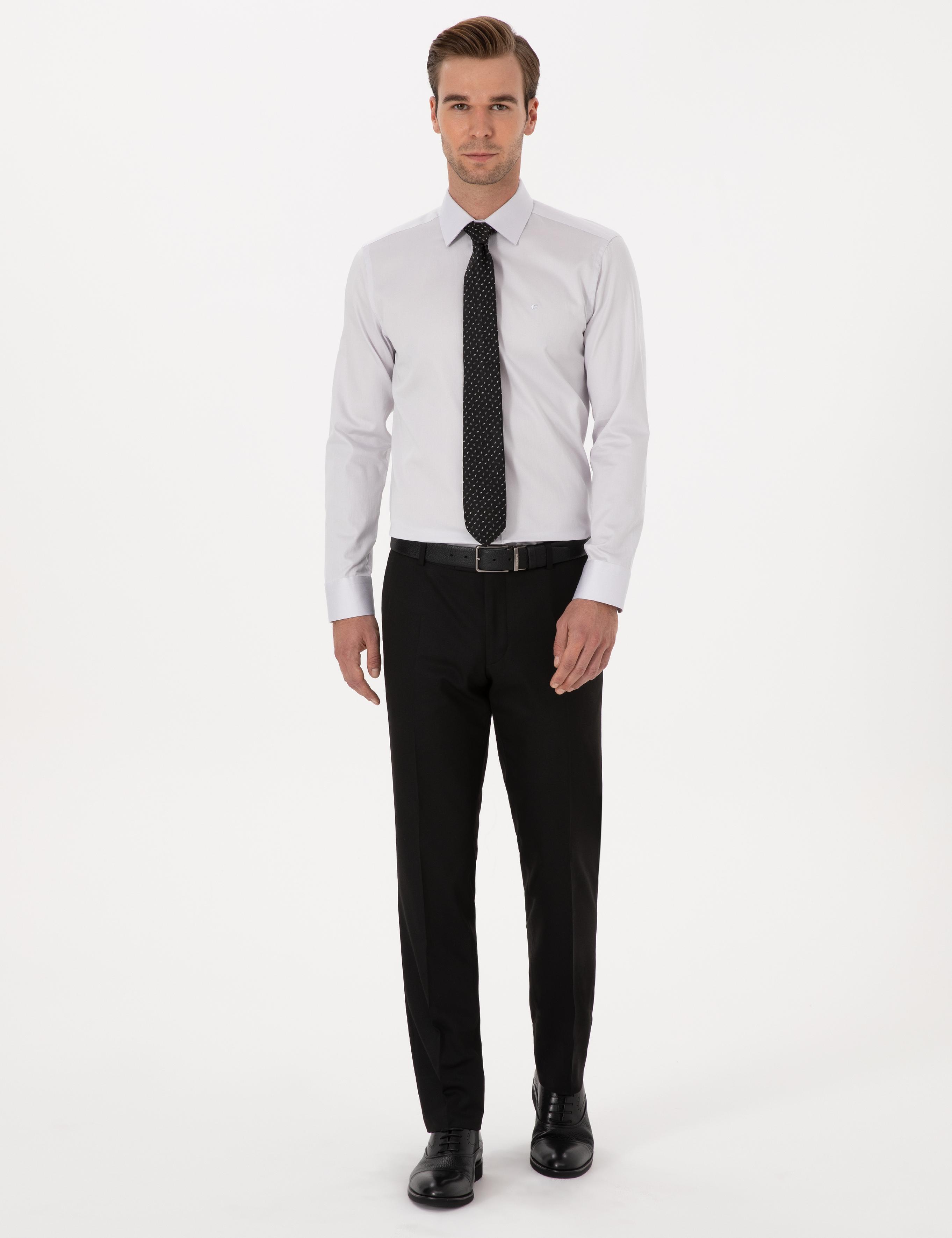 Açık Gri Slim Fit %100 Pamuk Klasik Gömlek - 50318179107