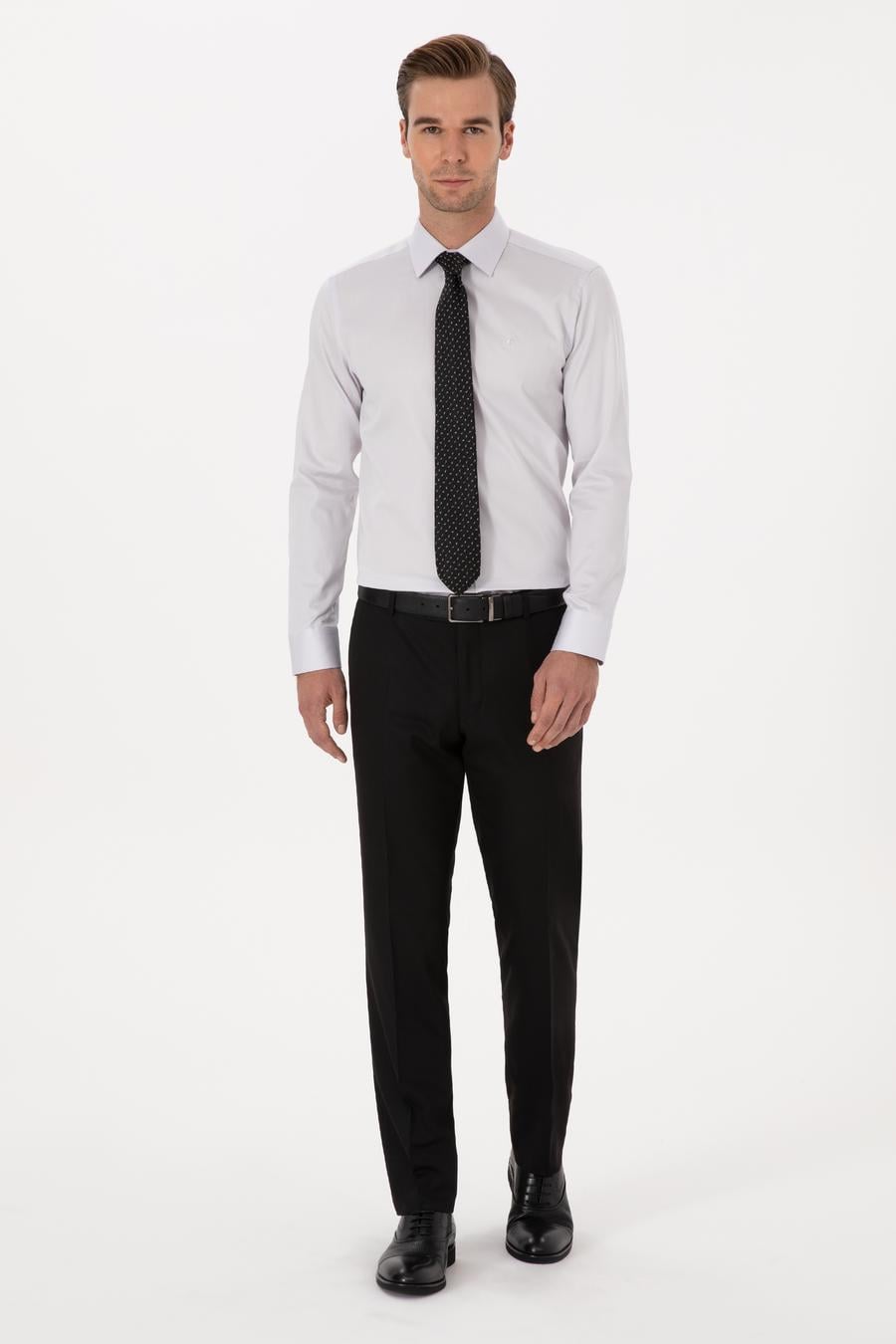 Açık Gri Slim Fit %100 Pamuk Klasik Gömlek - 50318179107
