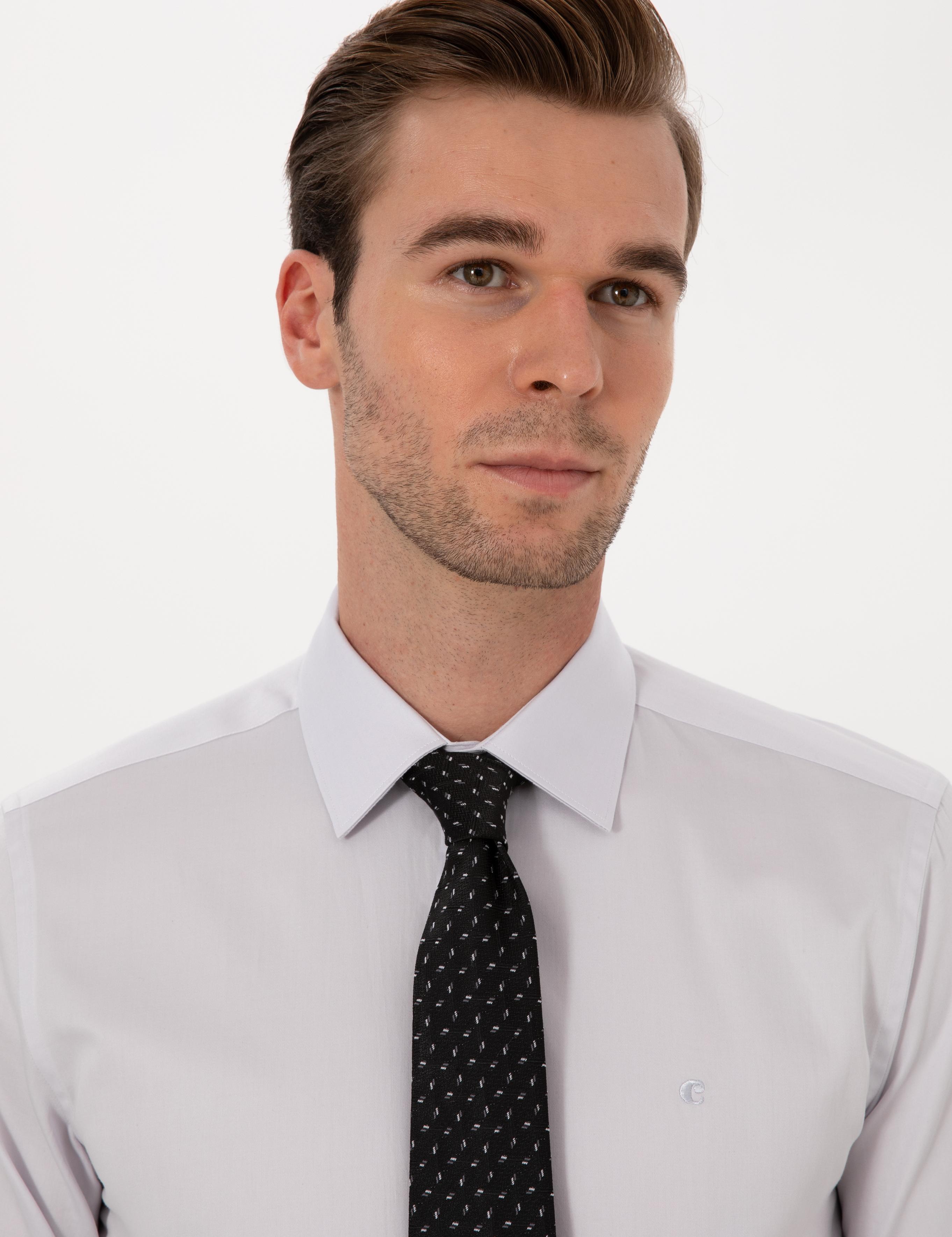 Açık Gri Slim Fit %100 Pamuk Klasik Gömlek - 50318179107