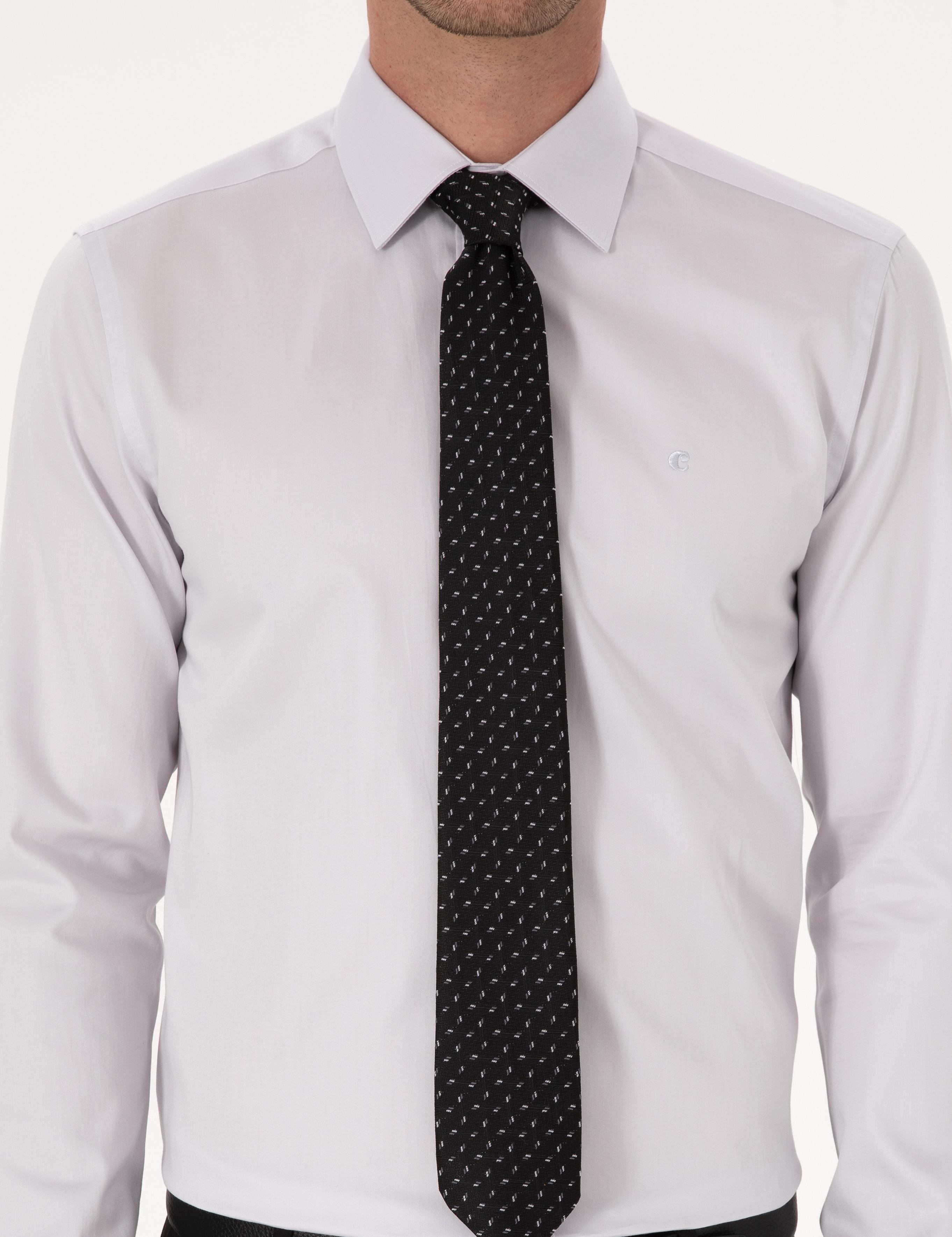 Açık Gri Slim Fit %100 Pamuk Klasik Gömlek - 50318179107