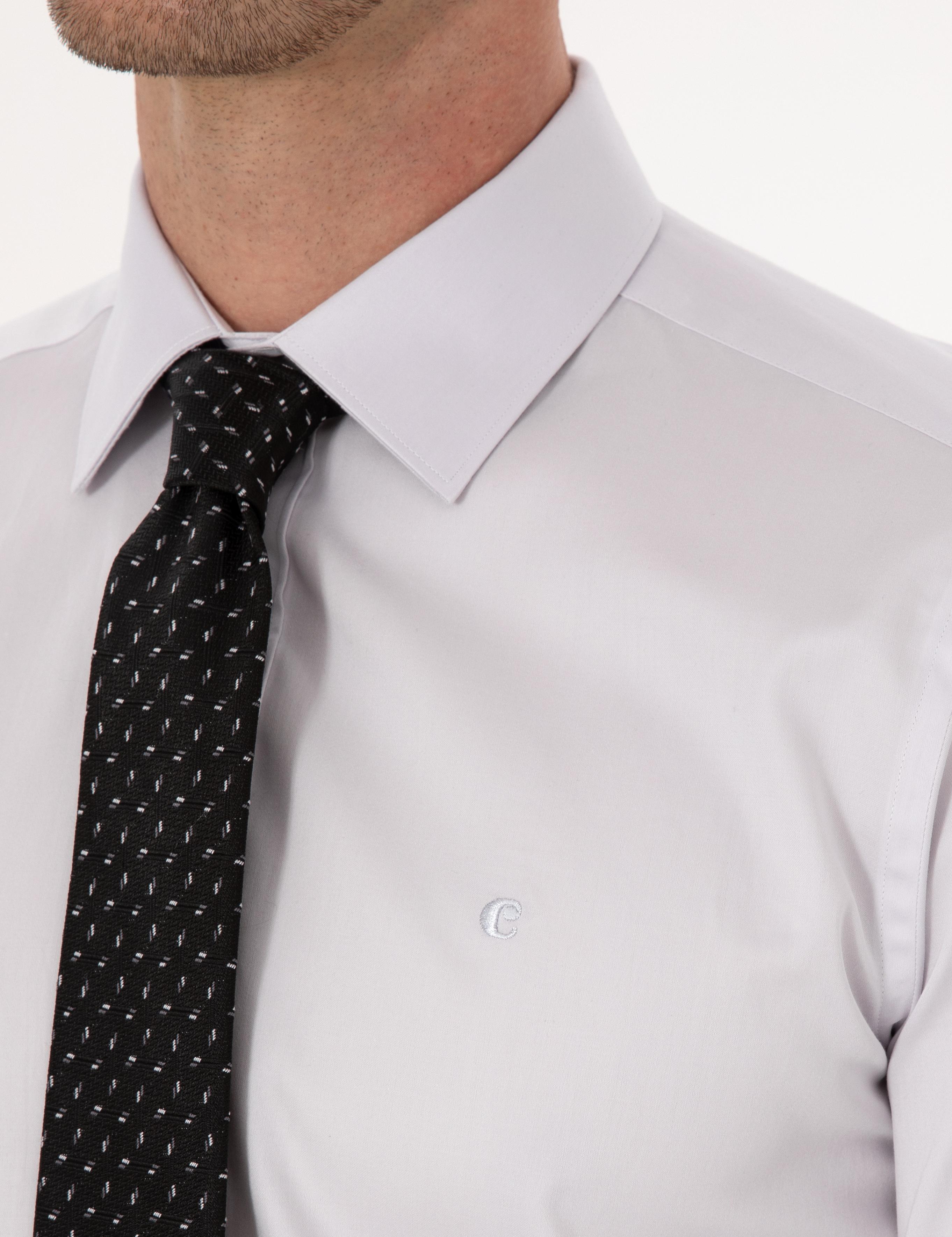 Açık Gri Slim Fit %100 Pamuk Klasik Gömlek - 50318179107