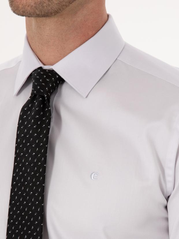 Açık Gri Slim Fit %100 Pamuk Klasik Gömlek