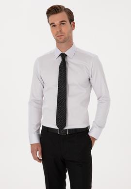 Açık Gri Slim Fit %100 Pamuk Klasik Gömlek